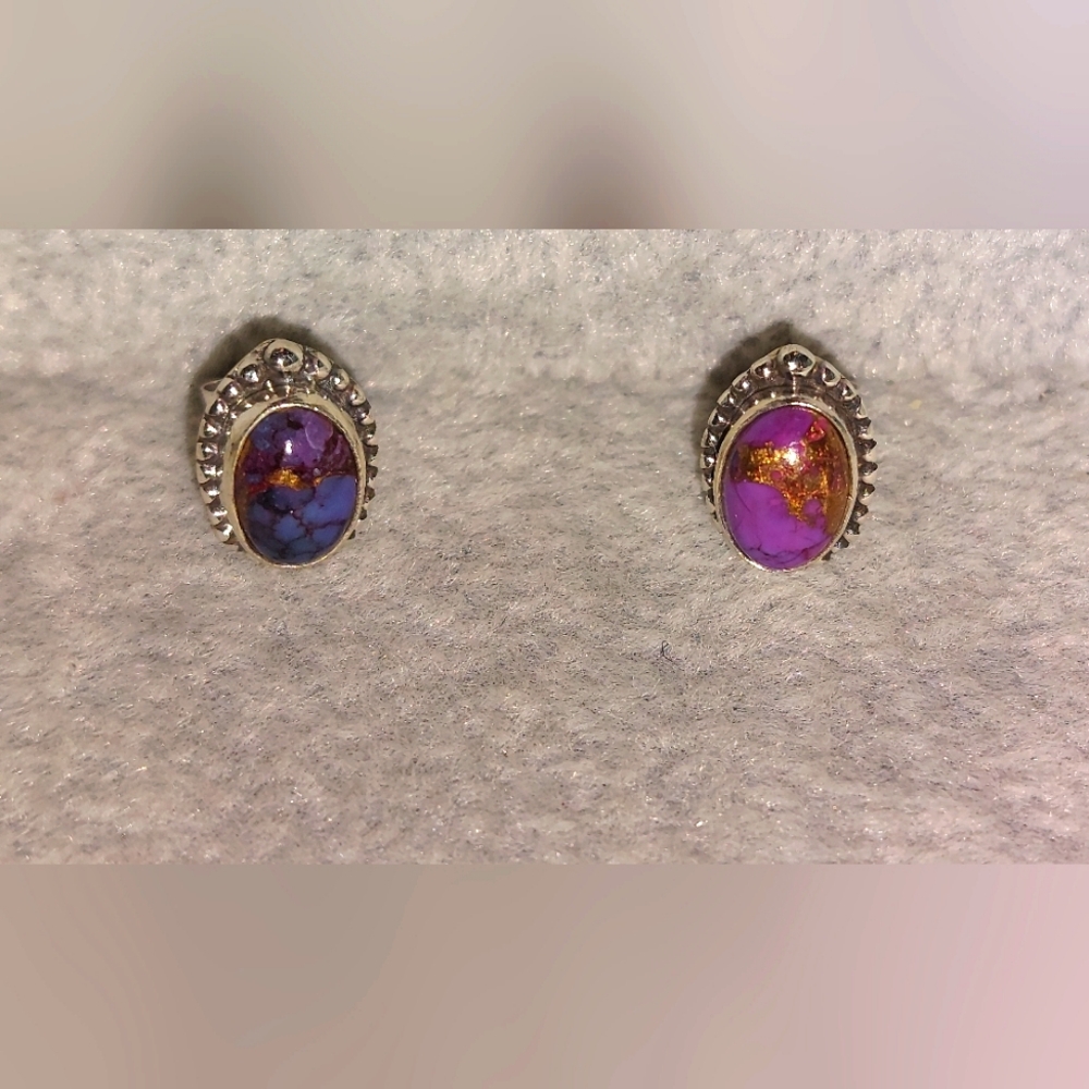 Purple Copper Turquoise Stud Earrings